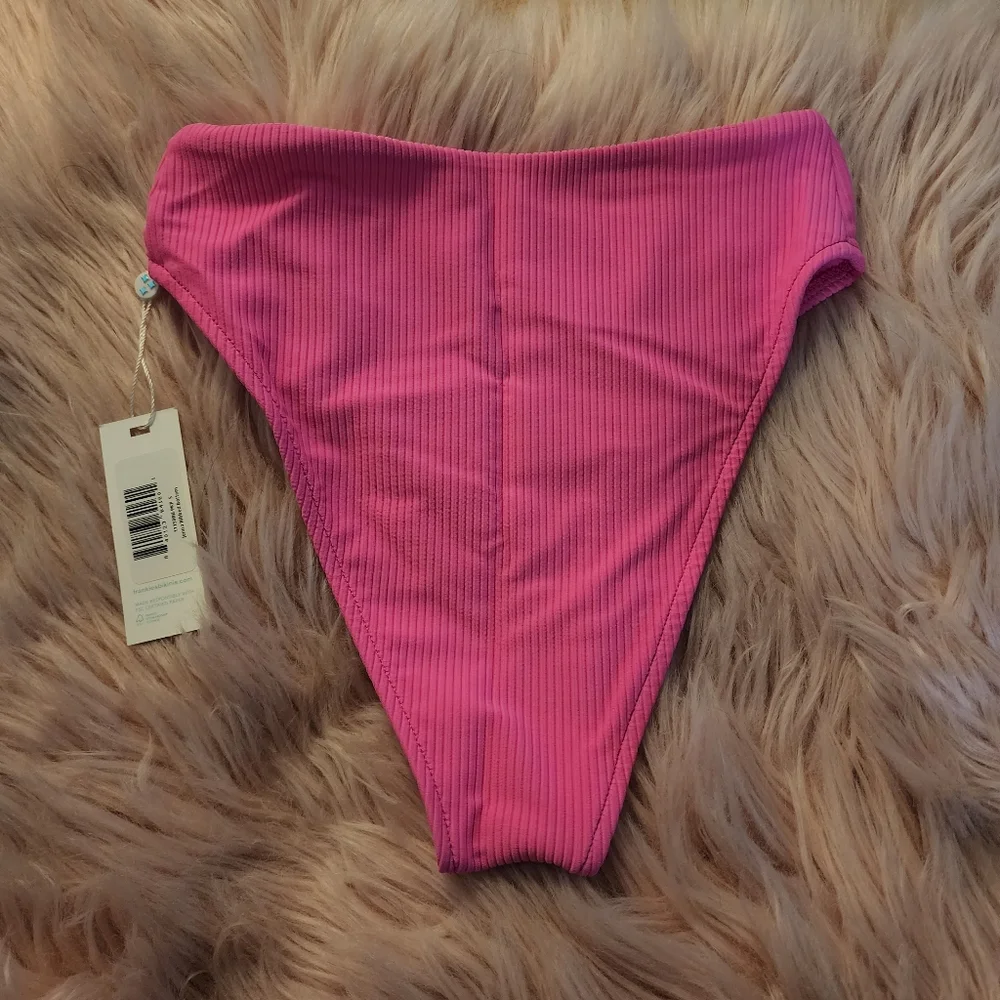 Frankies Bikinis Jenna ribbed high waist bikini bottom bright pink - Picture 2 of 9